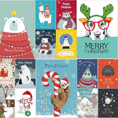 Bear and Bee 50 diversi cartoline di Natale popolari con molti orsi - con buste Kraft riciclate