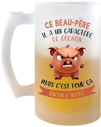 Planetee Chope Ce Beau-Père Caractère de Cochon | Verre à bière Pinte Fête des Pères Prénom Cadeau Anniversaire Noël Humour