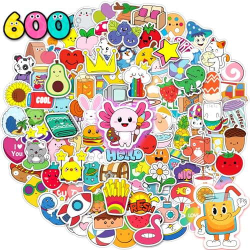 STKJoviale 600PCS Stickers for Kids Cute Stickers Kawaii, Water Bottle Stickers Waterproof Vinyl Laptop Sticker for Girls Boys Students Cute Animal Kid Sticker Pack