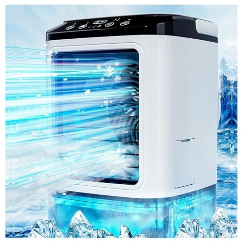 Silent Air Conditioners, 900ml Water Tank,with Ice Box,3 Wind Speeds Air-Conditioning Cooling Mist,7 LED Lights,with Handle Home Aircon for Home Travel Office