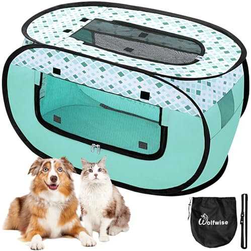 WolfWise Welpenlaufstall, Tragbarer Welpenauslauf 70 x 40 x 40 cm, Tierlaufstall für Wohnung, Laufstall für Hunde, Katzen, Welpen, im Innen- und Außenbereich, Katzengehege Outdoor Katzenzelt, Grün