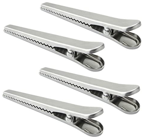 VINTORKY 4pcs Stainless Steel Snack Bag Clips Small Food Storage Sealing Clamps Sanded Surface for Kitchen Use