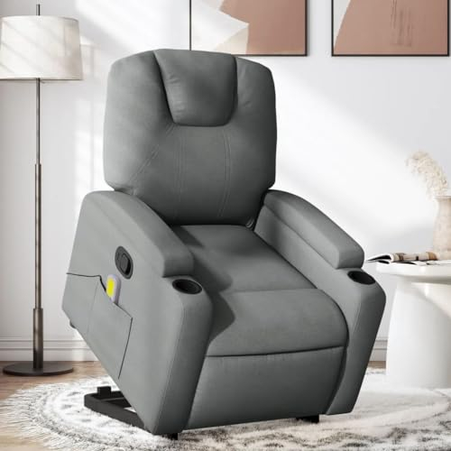 Gecheer Massagesessel mit Aufstehhilfe TV Sessel Relaxsessel Fernsehsessel Ruhesessel Massagefunktion Polstersessel Relaxliege Liegesessel Loungesessel Wohnzimmersessel Relaxsofa Dunkelgrau Stoff