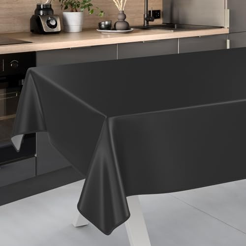 ANRO Wachstuch-Tischdecke Tischdecke abwaschbar Wachstuch Garten-Tischdecke Outdoor Indoor 160x140cm mit Saum Schwarz Wachstuchtischdecke Wachstischdecke wasserabweisend Gartentischdecke