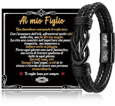 SUNSH Regalo per Figlio, Bracciale Figlio, Bracciale in Pelle per Ragazzo, Regali D'amore per Figli, Regalo per Figli/Uomo, Natale, Compleanni, Laurea, Scuola-20,5 cm