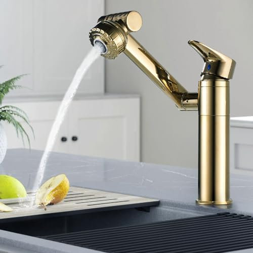 Wasserhahn Bad, Universeller 360 ° drehbarer Wasserhahn, Kaltwasserhahn Gäste WC Waschbeckenarmatur, Warm- und Kaltwasserhahn Für Badezimmer (Gold)