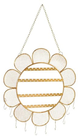 Keebgyy Espositore Girasole, Portagioielli, Portaorecchini a Parete, Organizzatore Portagioielli, Griglia da Muro, Appendiabiti da Parete Portagioielli Griglia Portaoggetti in Ferro Battuto(1PCS-Oro)