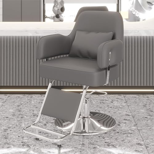 Llchaensc Friseurstuhl Friseursessel 360° Drehbar Frisörstuhl Barberstuhl Höhenverstellbarer Barbersessel Hydraulischer Bedienungsstuhl Friseureinrichtung,Grau,A