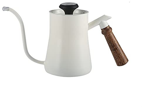 MJMLUCK Kaffeekanne, Kaffeekanne, Edelstahl-Kaffeekanne, Lange Handbrühkanne mit Thermometer, Abdeckung, Schwanenhalsausguss, Kaffeekanne, Teekanne (650 ml) (Farbe: Weiß) (Weiß)