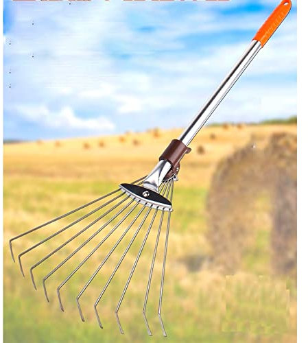 WJFLUCK Teleskop-Rechen aus Metall, Verstellbarer, zusammenklappbarer Laubbesen zum schnbarer Laubbesen zum schnellen Aufräumen von Rasen und Hof, Garten-Laubbesen (Farbe: Silber, Größe: 31 x 68 cm)