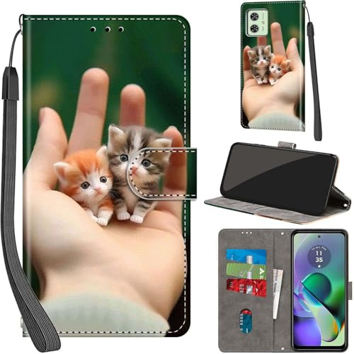 PHINIENLAND Funda para Motorola Moto G54 5G PU Cartera Flip Gato | Funda flip de piel PU, Ranuras con Tarjetas, Cierre Magnético, Función Atril，Estuche Flip para Moto G54 / G54 Power