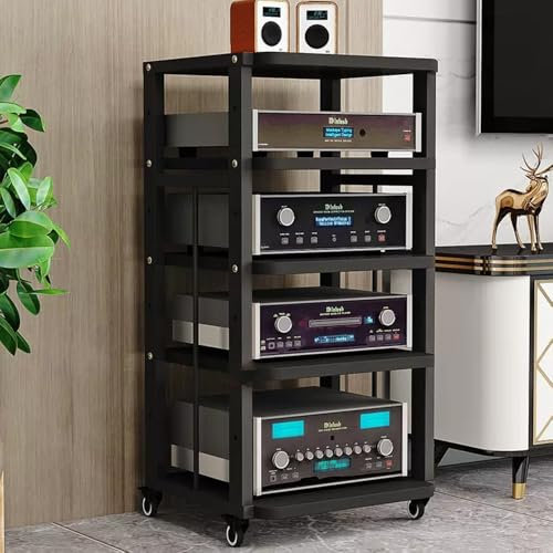ZIUSFAC Armoire De Rangement Multimédia Mobile Rack Audio Au Sol Support Multimédia AV Etagère En Bois Réglables À 3/4/5 Niveaux Media Stand Pour Téléviseur Composants Audio Vidéo Équipement Stéréo(Bl