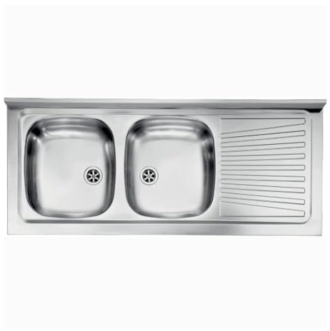 Fregadero de acero inoxidable para encimera con 2 cubetas y escurridor derecho 120x50 cm - Mondy