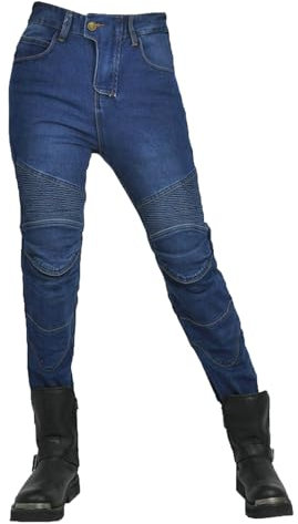 HOMDECR Damen Slim Fit Motorrad Jeans Mit Protektoren Knie Und Hüftprotektoren Stretch Slim Fit Denim Motorradhose Cargo Motorradjeans Schutzhose Biker Pants (Blau,4XL)