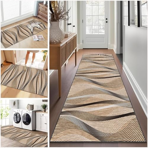 Teppich läufer Flur rutschfest Küchenteppich Waschbar 80 x 300 cm Korridor Teppich Lang Fußmatte Flurteppich Modern Küchenläufer Läufer für Eingang Flur Küche Bettvorleger Schlafzimmer Wohnzimmer
