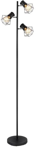 LED Stehleuchte Stehlampe Industrial Design Wohnzimmerleuchte Deckenfluter 3-flammig, Metall schwarz, 3x E27 Filament LED warmweiß, LxBxH 30,5x25x161 cm