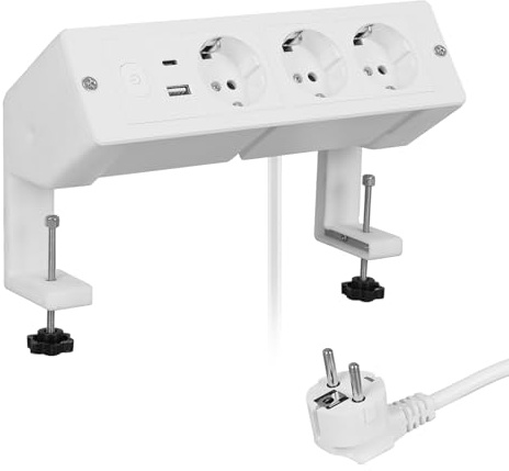 Presa da tavolo a scomparsa, presa da tavolo con USB e tipo C, presa multipla da incasso, per ufficio, cucina (bianco 3AC con supporto)