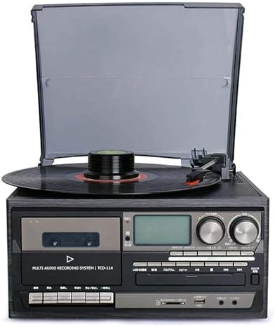 MOKLYF Grammofono Macchina fonografica per Vinile a Tre velocità Lettore Nastro Multifunzione Moderno Radio CD Telecomando Bluetooth USB Altoparlante Incorporato(Nero