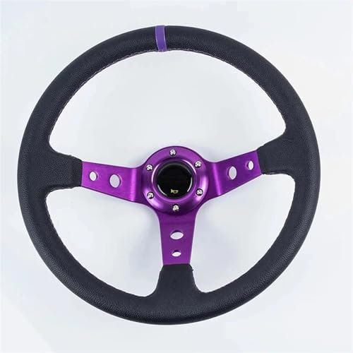 WSTEWOO Universal Rennlenkrad Universal 14 Zoll 350mm Wildleder/PVC Auto Racing Lenkräder Deep Corn Drifting Sport Lenkrad(PVC Purple)