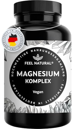 Magnesium Komplex – 180 Kapseln mit 400mg elementarem Magnesium pro Tagesdosis – aus 4 hochwertigen Verbindungen: -Oxid, Citrat, Bisglycinat & -Malat – vegan & hochdosiert