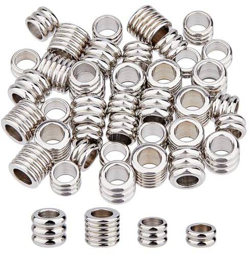 DICOSMETIC 40 Stück 4 Stile Antike Silber Europäische Perlen Große Loch Säulenperlen 6mm Edelstahlperlen Metall perlen Für Zöpfe Metallröhren Säulenperlen Für Schmuckherstellung