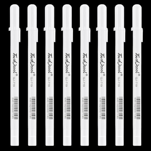 ExcellaElite 8pcs White Gel Pen 0.8mm White Pens for Art Jelly Roll Smooth and Easy Suitable for Students Artists to Draw and Highlight Areas on Black Paper