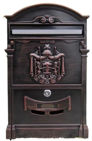 XYLRSMH Post Box Wall Mount Locking Mailbox Vintage Lockable Metal Mailboxe Large Capacity Postbox Security Mail Letter Post Box Outdoor Mail Box Letter Box(Red Antique Copper)