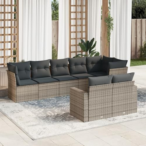 Brokky 8-TLG. Garten-Sofagarnitur mit Kissen LoungemöBel Balkon Patio Furniture Gartengarnitur Set Grau Poly Rattan / 3219210