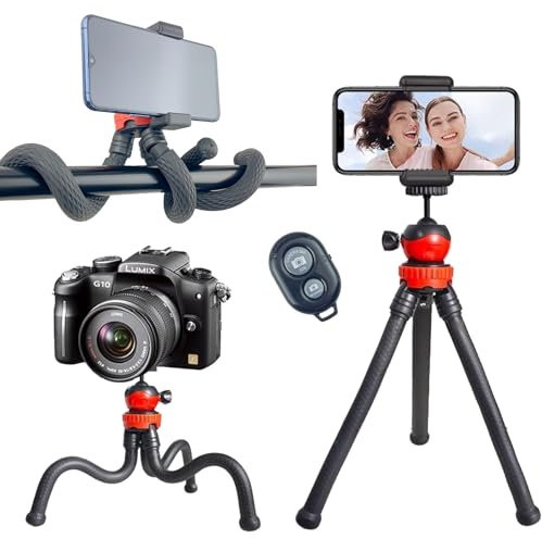 CNMTCCO Handy Stativ,Trépied Flexible pour Smartphones et Appareils Photo avec Rotule Réglable à 360°Clip Téléphone Extensible et Télécommande Bluetooth Sans fil pour GoPro,DSLR et Téléphones Portable