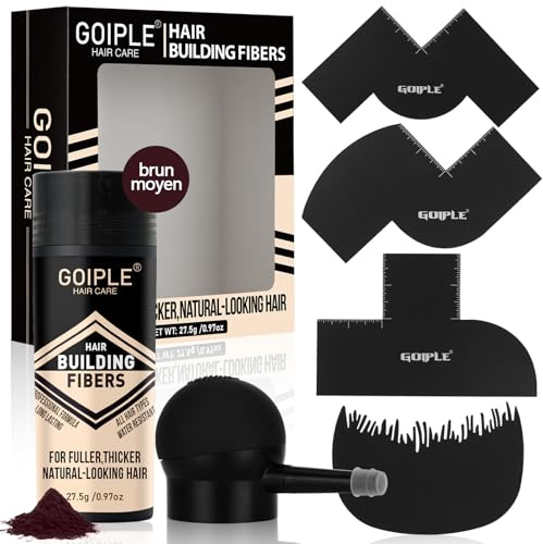 Hair Building Fibres & Applikator mit Pumpe – Enhancement Barber Spray für Haar & Bart für Männer – Volumenspray & Haaransatz (mittelbraun)