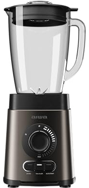 AIWA Saberu 1800 ATB-1800 Mixeur en verre 1800 W avec bol en verre 1,8 l 6 lames Satoku, 3 programmes (glace, pouls, autonettoyant), contrôle variable, auto-nettoyage automatique, couleur : acier