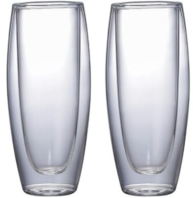 Lot de 2 flûtes à champagne à double paroi – Verre en cristal sans pied pour vin pétillant et pétillant – Design pour toasts et célébrations