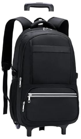 SNGUOQ Skolväskor med hjul, skolväskor med hjul, bokväska med hjul för grundskola och högstadiet, pojkar, skolryggsäck med hjul, skoltrolley, rullbagage, Svart 2 hjul, Einheitsgröße