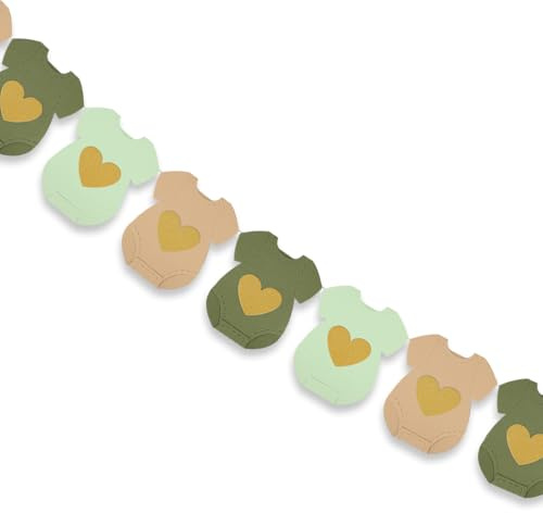 Baby Shower Paper Garland, 9pcs Green Brown Short-Sleeve Bodysuits Signs Pre-strung Birthday Gender Reveal Banner Clothesline Baby Outfit Paper Party Decorations