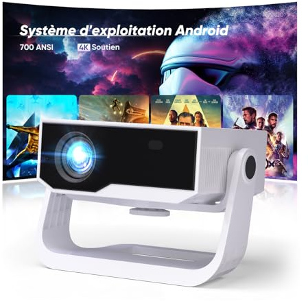 Videoprojecteur Intelligent Wielio Android 11, FHD 1080P Compatible 4K, WiFi6 & BT5.2, 700ANSI, Soutien Réglable 120°, Focus électronique, Correction Trapézoïdale pour iOS/Android/Switch/PS5