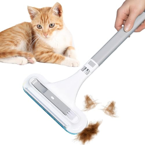 Pet Hair Remover, Hair Removal Brush with Long Handle, Lint Shaver, Cleaning Brush with 4-in-1 Scraper for Carpet, Bed, Furniture, Laundry, Car Carpet, Clothing