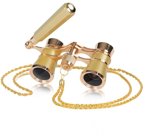 3X25 Opera Glasses Binoculars with Adjustable Handles Exquisite Chain,BK7 HD Optical Lens for Theater Binoculars, Theater Glasses for Adults (Gold)