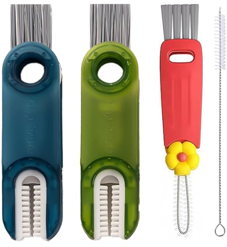 Arvoni 4 Pack Cup Lid Crevice Cleaning Brush, 3 in 1 Multifunctional Bottle Cleaning Tools, Mutipurpose Bottle Brush Tiny Silicone Cup Holder Cleaner, Home Kitchen Cleaning Tools