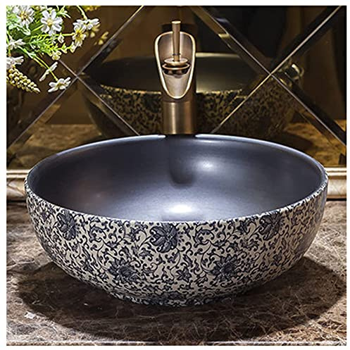 Fregadero de cerámica para lavar a mano, 410 x 150 mm, sobre encimera, lavabo de cerámica, lavabo artístico sin grifo B