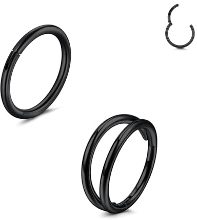 LAURITAMI 2Pcs Nose Rings Hoop Stainless Steel Cartilage Helix Earrings Hoop 20G 18G 16G Hinged Piercing Ring Septum Tragus Segment Ring Clicker, Diameter 6/8/10mm Silver-Gold