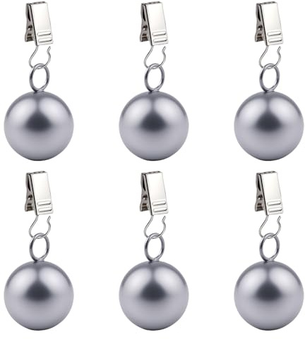 Tablecloth Weights with Stainless Steel Clips, 6 Pack Metal Tablecloth Clips for Outdoor Tables, Curtain & Flag Weights for Bottom Edge, Silver