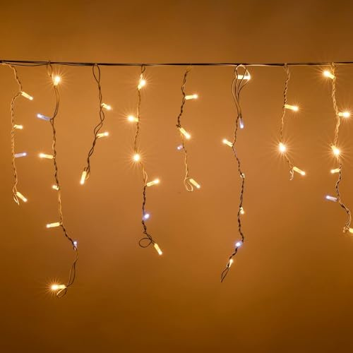 Generico Tenda luminosa luci di Natale 6MT Cascata di Stalattiti MaxiLed Professionale per uso esterno interno Prolungabile (calda fissa + flash freddo, 152 LED)