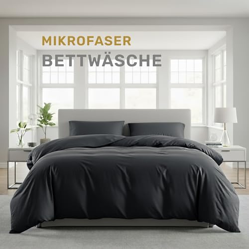 Lavea® Bettwäsche 155x220 cm, 4-teilig, 2 Bettbezüge 155x220 cm, 2 Kissenbezüge 80x80 cm, Mikrofaser, weich, atmungsaktiv, pflegeleicht, hypoallergen, Markenreißverschluss, Bettwäsche-Sets Anthrazit