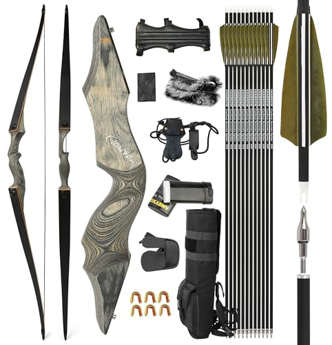 surwolf 60” bågskytte Jaktbåge Recurve båge 20-60 lbs Takedown Recurvebåge Vuxen Sportbåge Långbåge Bågskytte pilbåge och pilbåge Vänster-/högerhänt(Grå-LH set,60lbs)