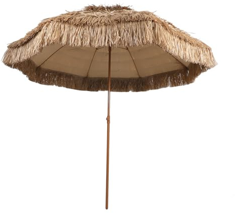 HEEPDD Sombrilla de Paja para Patio Al Aire Libre, 2,4 M de Diámetro, Doble Techo, Altura Ajustable, Plegable, UPF 50+, Resistente a la Lluvia, Paja Simulada, para Jardín, Playa, Cafetería, Hotel
