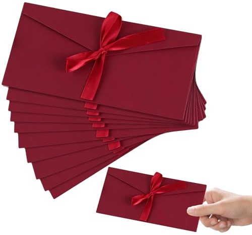 10 Stück Schöne Briefumschläge, Kraftpapier Umschläge mit Schleife | für Hochzeitseinladungen, Geburtstagskarten, Valentinstag, Weihnachten, Geschenkkarten