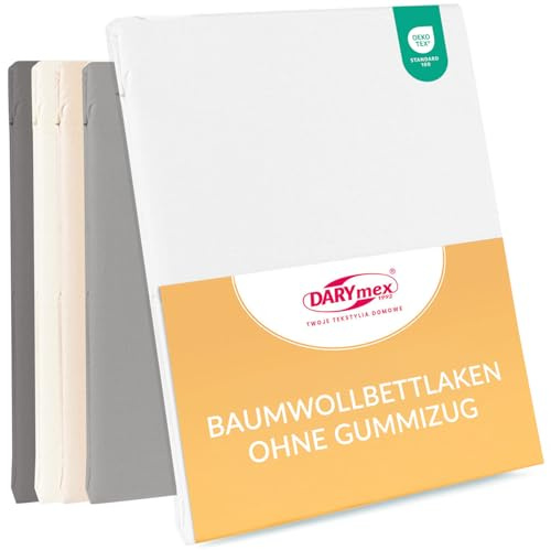 Darymex Flaches Laken ohne Gummizug, 160x220 cm, Baumwolle, Weiß
