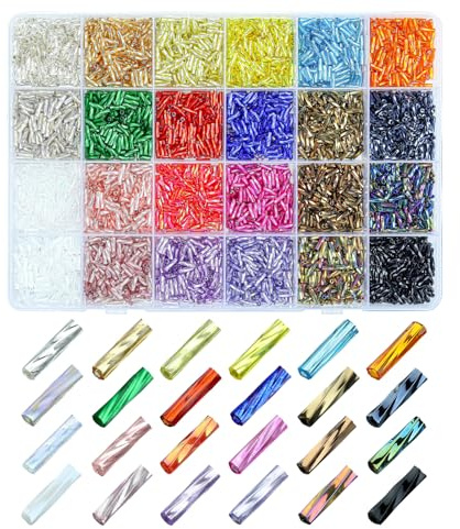 Gkelaly 4320 stycken tvinnade rörpärlor kit för armband, 7 x 2 mm litet glas bugle rocaillepärlor för gör-det-själv hantverk smycken halsband örhängen, tub pärlor med organisatörslåda