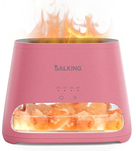 SALKING 2-in-1 Ultrasonic Essential Oil Diffuser & Himalayan Salt Lamp, Aromatherapy Diffuser Cool Mist Humidifier with Auto Off Function, 100% Pure Himalayan Pink Salt Rock, 150ml (Hot Pink)