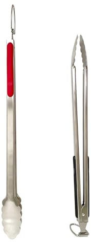 UPTALY 45,7 cm extra lange Grillzange (1 x rot + 1 x schwarz), Edelstahl-Grillzange mit langem Griff, große Lebensmittelzange, dicke Servierzange zum Kochen, Grillen, Grillen, Buffet